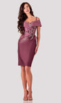 Sophisticated V-neck Sheath Pencil-Skirt Fitted Back Zipper Peplum Sheer Pleated Beaded Asymmetric Natural Waistline Cocktail Short Polyester Cold Shoulder Sleeves Off the Shoulder Sheath Dress