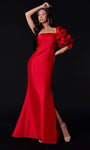 Straight Neck Elbow Length Sleeves Mermaid Natural Waistline Back Zipper Draped Slit Open-Back Dress with a Brush/Sweep Train With Ruffles