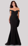 Off the Shoulder Hidden Back Zipper Vintage Open-Back Fitted Peplum Applique Beaded Fit-and-Flare Mermaid Polyester Plunging Neck Sweetheart Natural Waistline Evening Dress with a Brush/Sweep Train