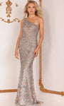 Tall Sheath One Shoulder Fitted Asymmetric Open-Back Beaded Sequined Sheer General Print Natural Waistline Sheath Dress/Evening Dress with a Brush/Sweep Train