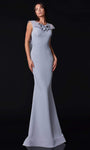 Fit-and-Flare Mermaid Illusion Applique Fitted Beaded Floral Print Cowl Neck Jeweled Neck Sleeveless Natural Waistline Evening Dress with a Brush/Sweep Train