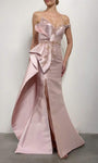 Asymmetric Back Zipper Open-Back Draped Slit Beaded Mermaid Natural Waistline Dress with a Brush/Sweep Train With Ruffles