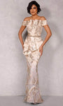 Natural Waistline Back Zipper Pleated Beaded Peplum Belted Fall Off the Shoulder Mermaid Dress with a Brush/Sweep Train