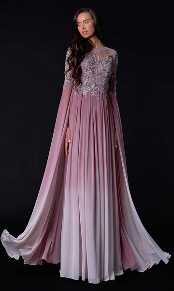 A-line Bateau Neck Floor Length Natural Waistline Embroidered Pleated Illusion Sheer Fitted Dress