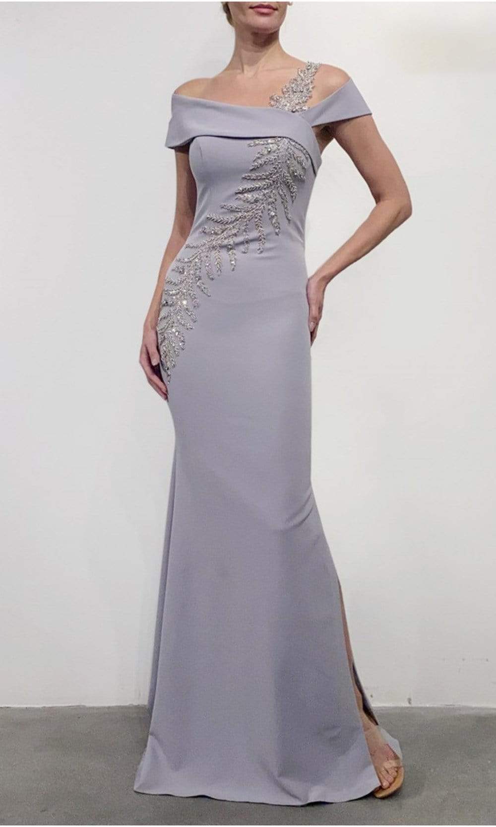 Terani Couture - 2111M5289 Beaded Asymmetric Trumpet Dress
