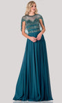A-line Natural Waistline Floor Length Jeweled Neck Back Zipper Fitted Dress with a Brush/Sweep Train
