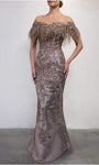 Illusion Sequined Sheer Fitted Floor Length Natural Waistline Bateau Neck Sheath Sheath Dress/Evening Dress