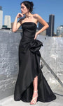 Off the Shoulder Natural Waistline Back Zipper Open-Back Draped Slit Mermaid Straight Neck Dress with a Brush/Sweep Train With a Bow(s) and a Ribbon