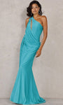 Dropped Waistline Sleeveless Draped Cutout Sheer Back Zipper Asymmetric Open-Back Mermaid Dress with a Brush/Sweep Train