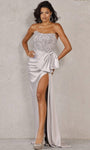 Strapless Sweetheart Natural Waistline Beaded Slit Back Zipper Draped Open-Back Sheath Satin Sheath Dress with a Brush/Sweep Train With a Bow(s)