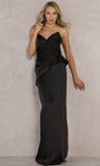 V-neck Strapless Floor Length Natural Waistline Sheath Ruched Asymmetric Slit Back Zipper Peplum Gathered Open-Back Satin Sheath Dress