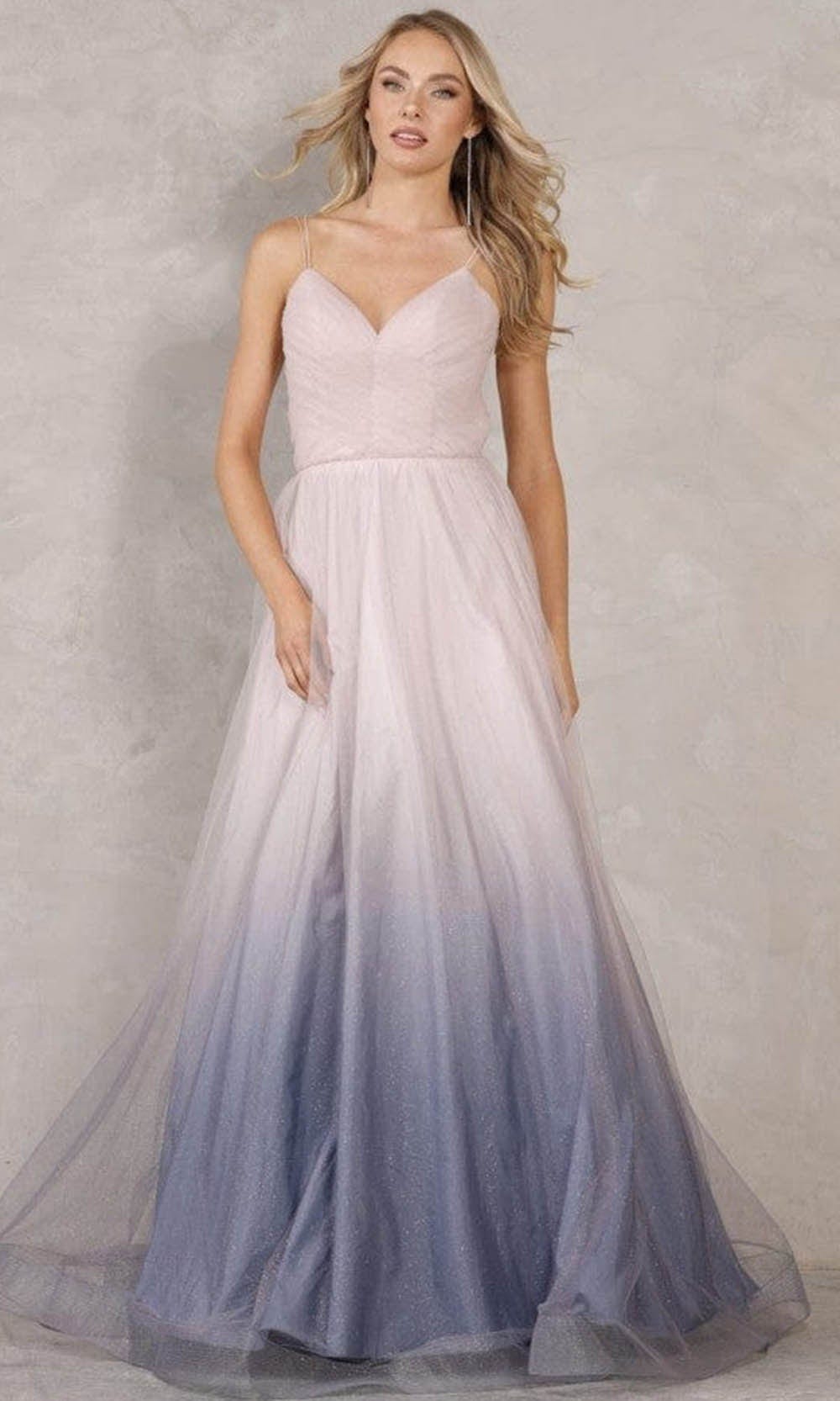 Terani Couture - 2111P4114 V-Neck Ombre A-Line Gown

