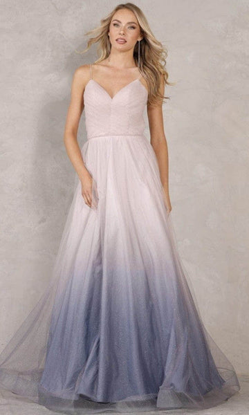 A-line V-neck Sleeveless Spaghetti Strap Floor Length Tulle Glittering Goddess Ruched Lace-Up Natural Waistline Dress with a Brush/Sweep Train