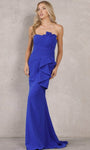 Sophisticated Strapless Sheath Floor Length Satin Natural Waistline Straight Neck Open-Back Draped Pleated Side Zipper Sheath Dress with a Brush/Sweep Train