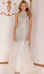 Halter Tulle Back Zipper Racerback Beaded Tiered Sleeveless Natural Waistline Floor Length Mermaid Dress