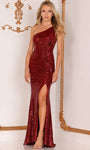 Knit Fall One Shoulder Open-Back Slit Back Zipper Sequined Asymmetric Glittering Natural Waistline Sheath Sheath Dress with a Brush/Sweep Train