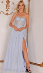 A-line Strapless Sweetheart Corset Natural Waistline Chiffon Sheer Slit Back Zipper Open-Back Floor Length Dress