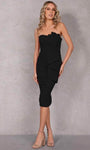 Strapless Draped Pleated Slit Ruched Open-Back Fitted Peplum Cocktail Tea Length Natural Waistline Sheath Straight Neck Sheath Dress