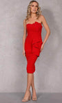 Strapless Straight Neck Draped Fitted Open-Back Peplum Ruched Slit Pleated Sheath Natural Waistline Cocktail Tea Length Sheath Dress