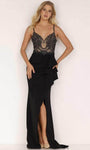 Sexy V-neck Spaghetti Strap Pleated Slit Beaded Open-Back Draped Back Zipper Wrap Floral Print Natural Waistline Mermaid Evening Dress With a Sash and Ruffles