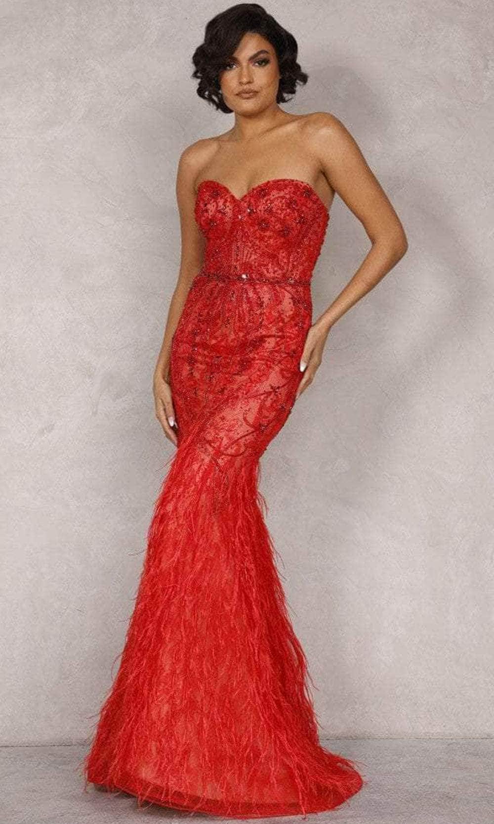 Terani Couture 2221GL0414 - Strapless Feather Trumpet Evening Dress
