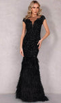 Mermaid Jeweled Neck Cap Sleeves Sequined Jeweled Back Zipper Beaded Illusion Natural Waistline Evening Dress with a Brush/Sweep Train