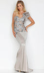 Mermaid Beaded Embroidered Draped Off the Shoulder One Shoulder Sweetheart Natural Waistline Floral Print Evening Dress with a Brush/Sweep Train With Rhinestones and Ruffles