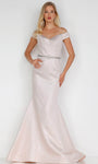 Off the Shoulder Mermaid Floor Length Back Zipper Jacquard Beaded Natural Waistline Dress with a Brush/Sweep Train