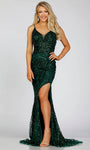 Sleeveless Floor Length Plunging Neck Sweetheart Natural Waistline Tulle Glittering Slit Sequined Sheer Beaded Back Zipper Sheath Sheath Dress/Evening Dress with a Brush/Sweep Train