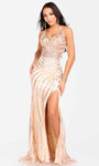 Sheath Floor Length Sleeveless Natural Waistline Tulle Sequined Slit Beaded Back Zipper Glittering Sheer Plunging Neck Sweetheart Sheath Dress/Evening Dress with a Brush/Sweep Train