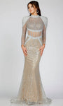 Long Sleeves Tulle Corset Waistline High-Neck Fitted Sequined Floor Length Mermaid Evening Dress with a Court Train