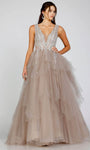 A-line V-neck Plunging Neck Sleeveless Sequined Glittering Sheer Back Zipper Natural Waistline Floor Length Prom Dress with a Brush/Sweep Train