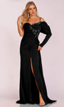 Natural Waistline Sweetheart Beaded Ruched Open-Back Slit Draped Applique Sheath Floor Length Puff Sleeves Sleeves Sheath Dress/Evening Dress with a Brush/Sweep Train