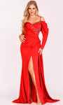 Sweetheart Natural Waistline Sheath Floor Length Applique Ruched Beaded Open-Back Draped Slit Puff Sleeves Sleeves Sheath Dress/Evening Dress with a Brush/Sweep Train