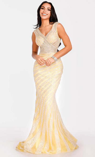 V-neck Floor Length Mermaid General Print Tulle Fitted Beaded Sleeveless Natural Waistline Bodycon Dress with a Brush/Sweep Train