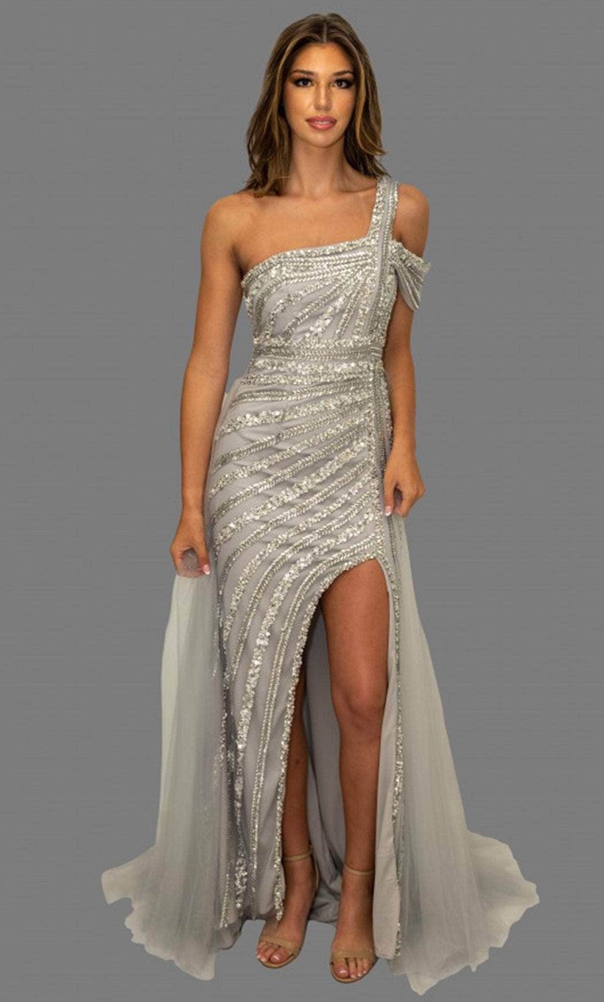 Terani Couture 231GL0376 - One-Sleeve Sequin Embellished Prom Dress
