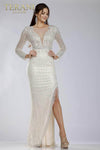 Sexy Sophisticated V-neck Natural Waistline Tulle Floor Length Sheath Beaded Illusion Fitted Sequined Long Sleeves Sheath Dress/Evening Dress with a Brush/Sweep Train