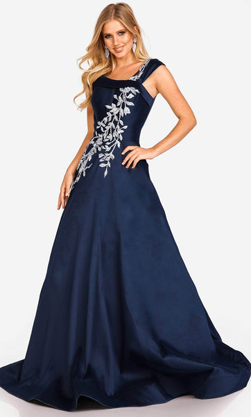 A-line General Print Floor Length Fit-and-Flare Embroidered Fitted Back Zipper Asymmetric Natural Waistline Sleeveless Satin Dress with a Chapel Train with a Brush/Sweep Train