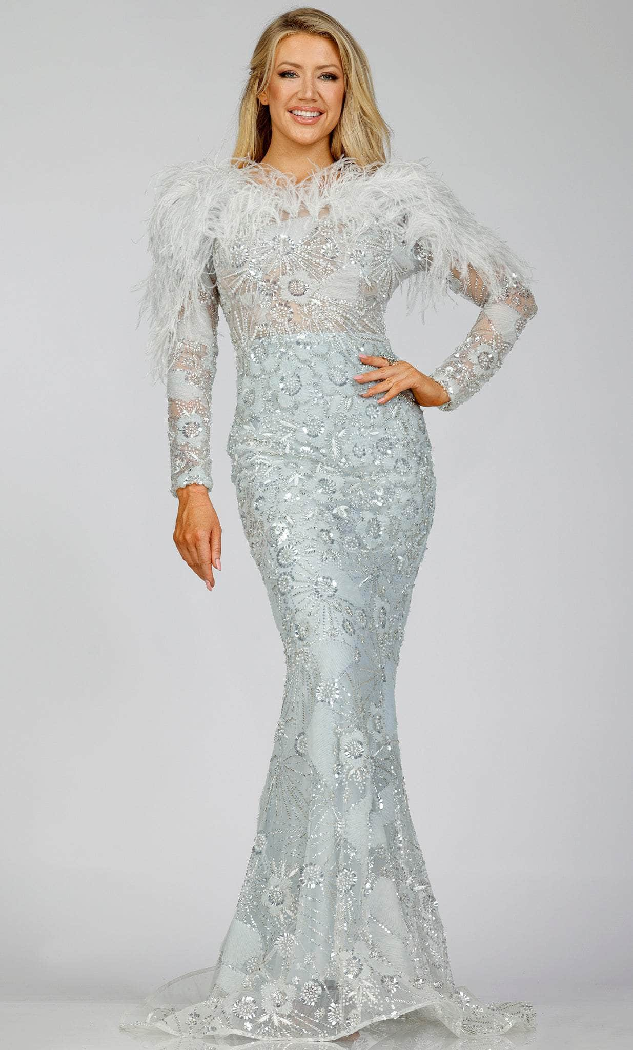 Terani Couture 231M0491 - Fur Ornate Mermaid Evening Gown
