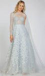 A-line Tulle Long Sleeves Illusion Beaded Jeweled Cutout Sheer Jeweled Neck Natural Waistline Evening Dress with a Brush/Sweep Train