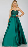 Sophisticated A-line Strapless Sweetheart Satin Beaded Natural Waistline Prom Dress with a Brush/Sweep Train