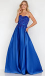 Sophisticated A-line Strapless Satin Beaded Sweetheart Natural Waistline Prom Dress with a Brush/Sweep Train