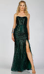 Strapless Lace Natural Waistline Slit Fitted Sequined Back Zipper Sheath Floor Length Sheath Dress/Evening Dress