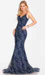 V-neck Mermaid Natural Waistline Spaghetti Strap Embroidered Open-Back Prom Dress with a Brush/Sweep Train