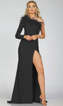 Sexy Crepe Sheath Slit Asymmetric Long Sleeves One Shoulder Natural Waistline Sheath Dress/Prom Dress with a Brush/Sweep Train