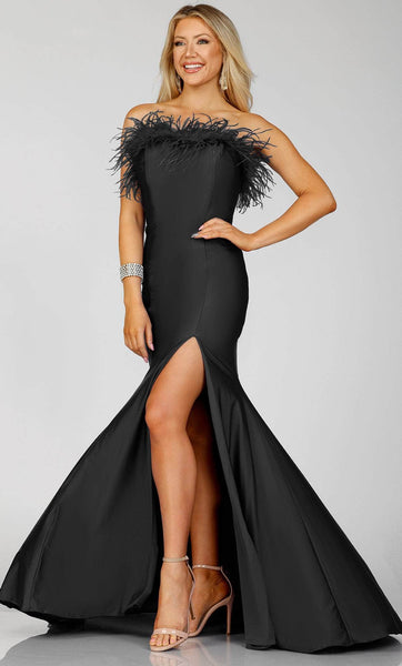 Sophisticated Strapless Natural Waistline Slit Fitted Back Zipper Mermaid Prom Dress with a Brush/Sweep Train