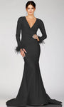 V-neck Floor Length Mermaid Long Sleeves Natural Waistline Ruched Wrap Hidden Back Zipper Evening Dress with a Brush/Sweep Train