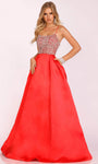 A-line Spaghetti Strap Pocketed Beaded Jeweled Natural Waistline Scoop Neck Prom Dress with a Brush/Sweep Train