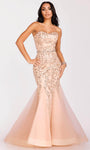 Strapless Sweetheart Tulle Mermaid Sequined Fitted Back Zipper Belted Elasticized Natural Waistline Prom Dress with a Brush/Sweep Train
