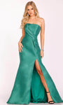 Strapless Sheath Floor Length Asymmetric Slit Pleated Natural Waistline Straight Neck Sheath Dress/Evening Dress With a Bow(s)